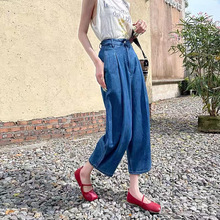 薄款牛仔裤女2024夏季新款高腰显瘦萝卜老爹裤直筒宽松阔腿九分裤