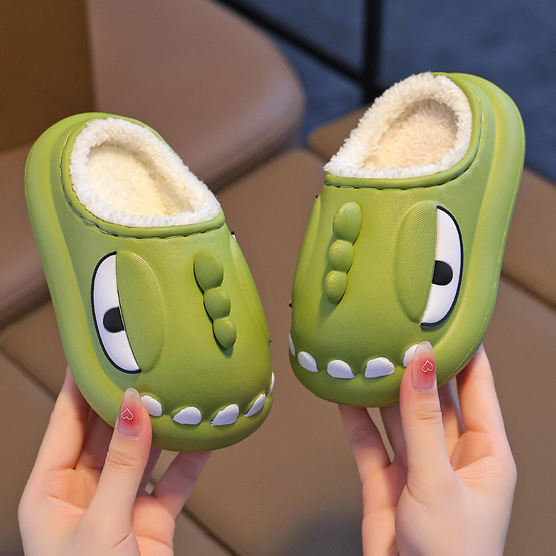 Zapatillas de dinosaurio para niños de invierno zapatillas de algodón para niños impermeables para el hogar zapatillas de peluche para niñas bolsas tacones