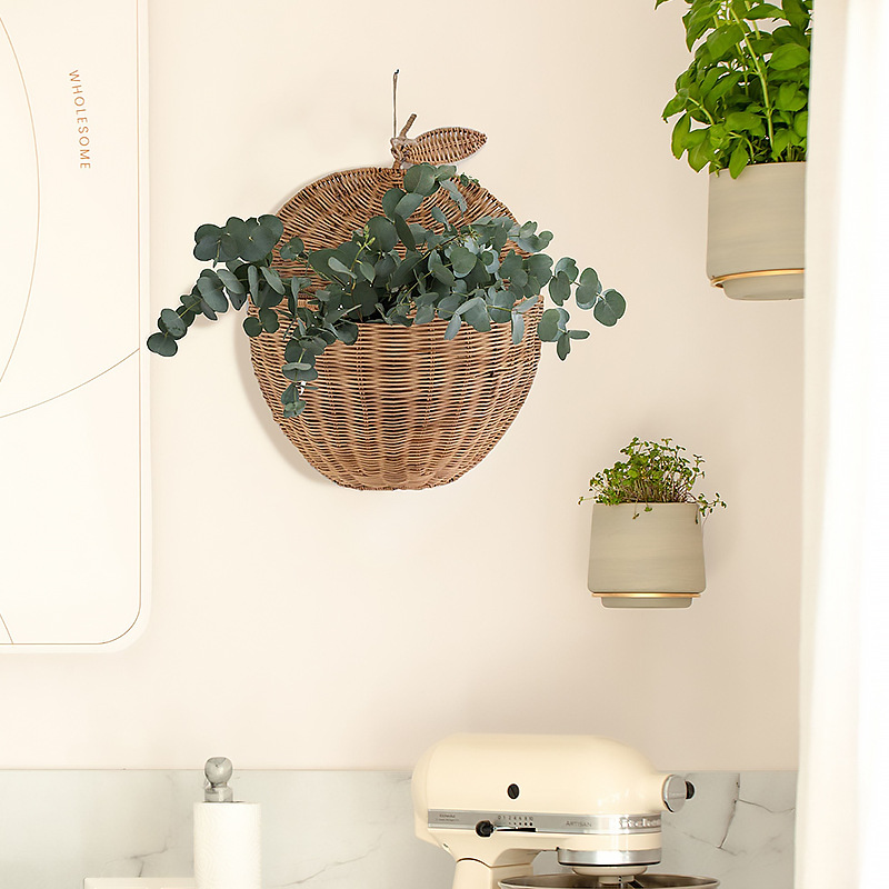 Decoración americana de la casa tela de caña colgante de pared cesto de flores tejido a mano tela de paja colgante cesto de almacenamiento colgante de pared cesto de almacenamiento