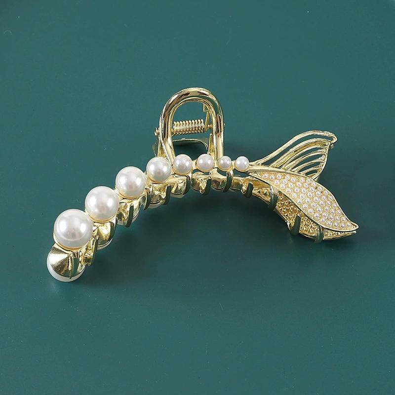 Metal crab hair clip, elegant rhinestone & pearl accents, large styles (multiple colors)