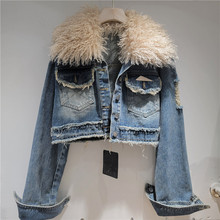 2025秋季新款街头复古长袖宽松短款小香风牛仔破洞毛边外套女潮