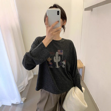 LOVELY家十三行档口女装韩系慵懒风休闲百搭卡通印花长袖T恤Z6973