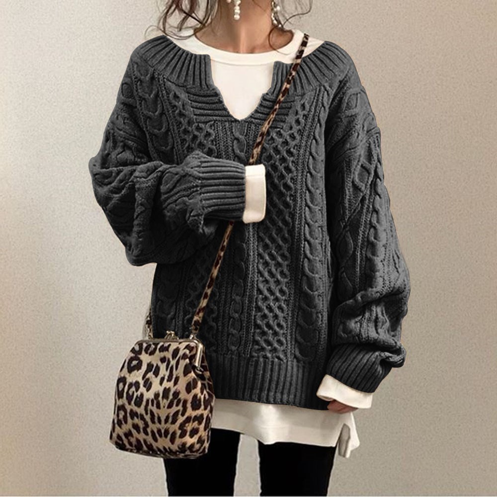 Women's Loose Round Neck Cotton Pullover Sweater For Winter_voghion.com