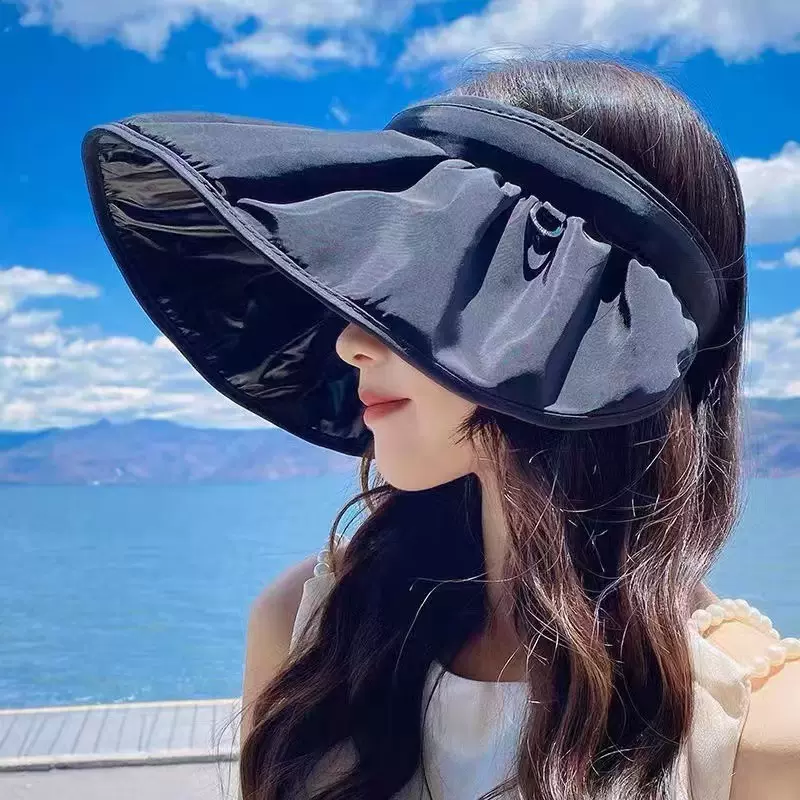 夏季可卷发箍太阳女士帽遮阳帽大檐遮脸网红可卷贝壳帽韩版防晒帽