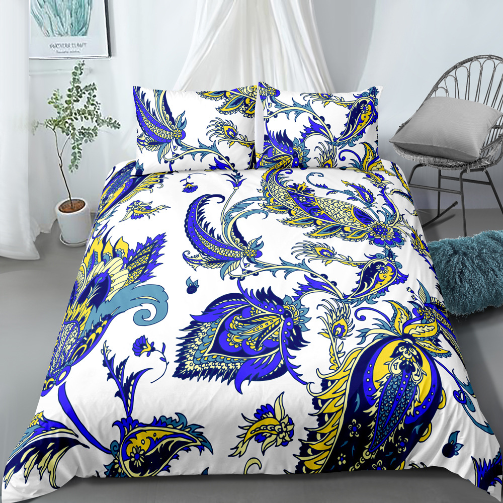 Parure de lit trois pièces de style ethnique imprimé numérique, housse de couette et taie d'oreiller, personnalisable, nouvelle collection_voghion.com