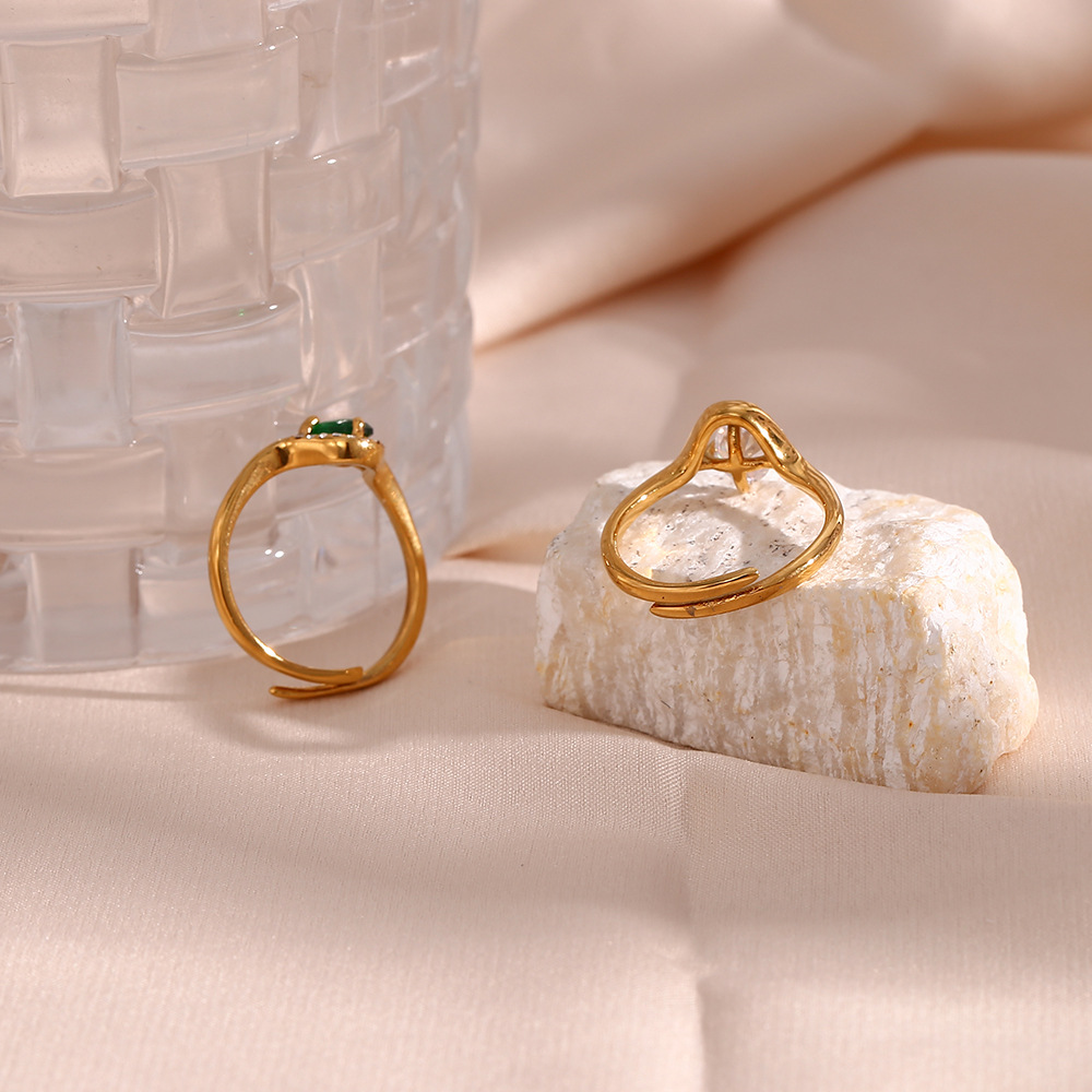 Fashion Oval Stainless Steel Plating Inlay Zircon Open Ring 1 Piece