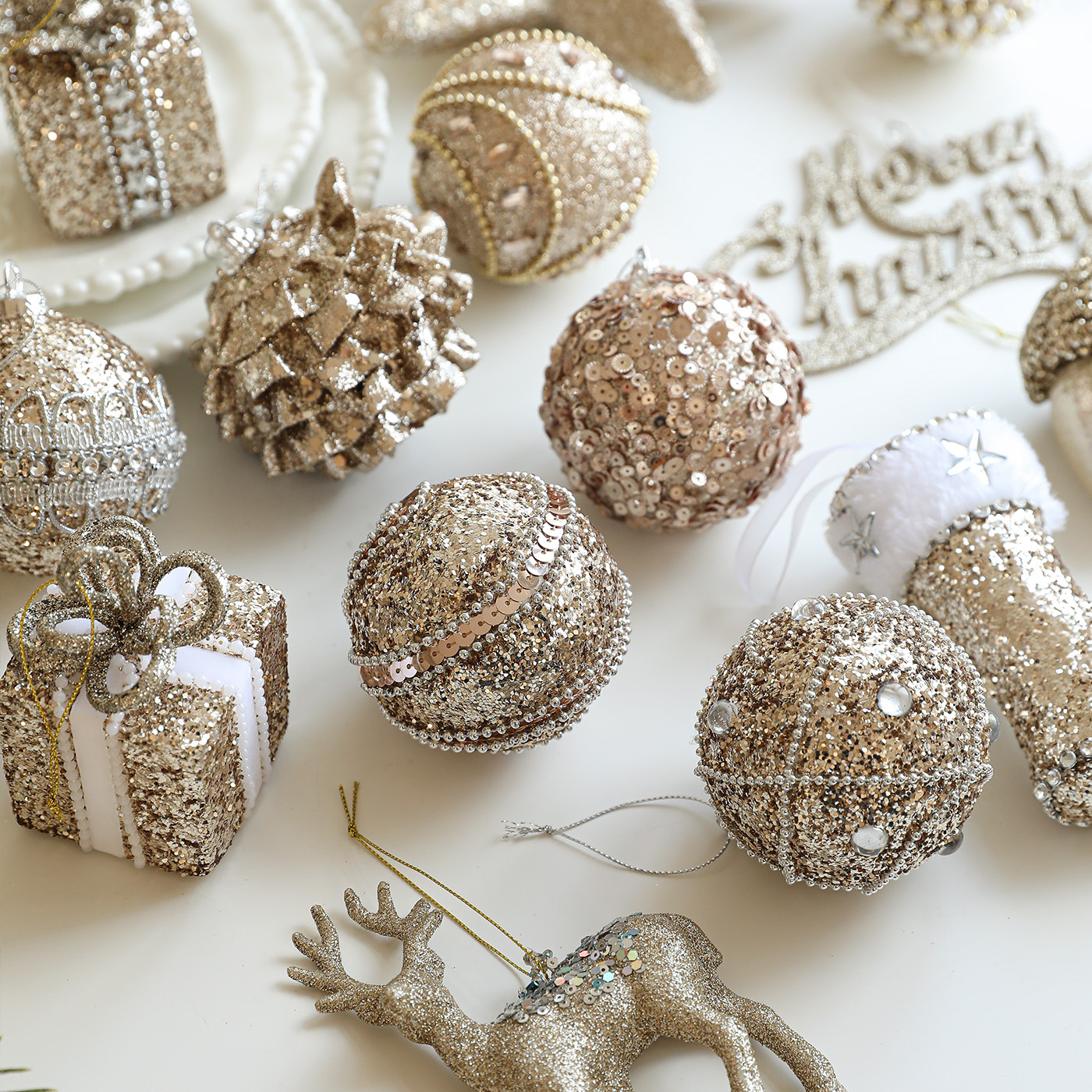 Nueva espuma de Navidad champagne colgante de sexo opuesto polvo brillante polvo adhesivo árbol de Navidad colgante decoración de colgante