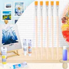 Factory Direct Sale Wood Rod Brush Flat Paint Brush Watercolor Acrylic Painting Brush Children's Paintbrush Digital Oil Painting Brush