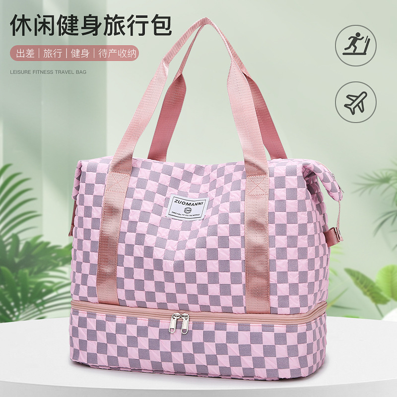 Bolsa de viaje portátil plegable con barra de tracción para mujer, bolsa de almacenamiento de equipaje de gran capacidad para hombre, bolsa de yoga de fitness para deportes secos y húmedos
