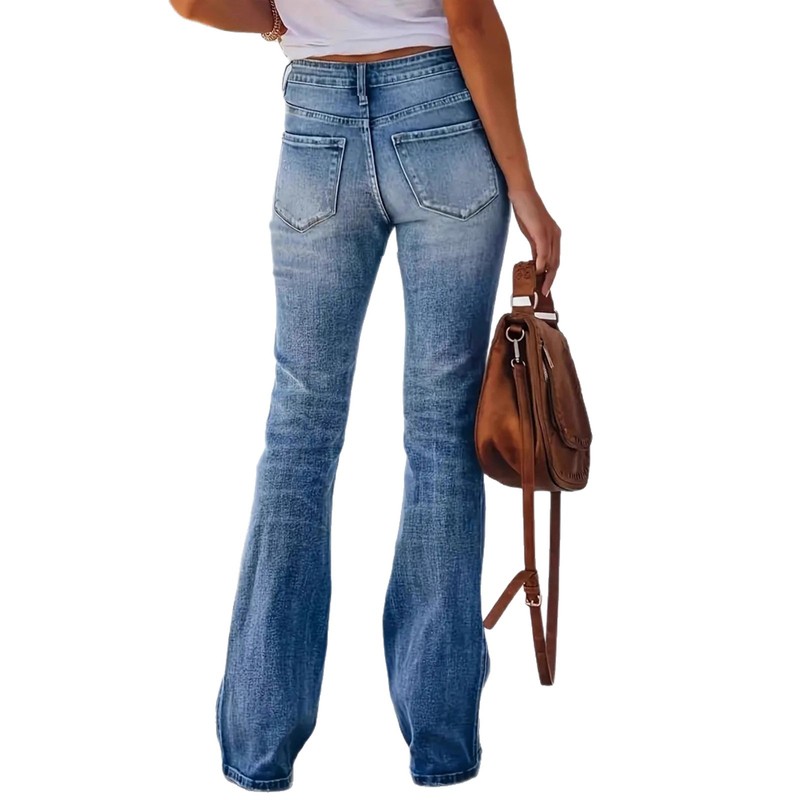 跨境JEANS修身弹力时尚百搭女低腰牛仔裤喇叭蓝色长裤2025独立站|undefined