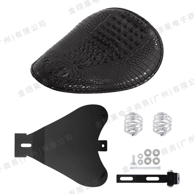 Motorcycle cushion | Universal Retro Spring Crocodile - crocodile-leather-black-seat-cushion-short-round-spring-plating-bracket
