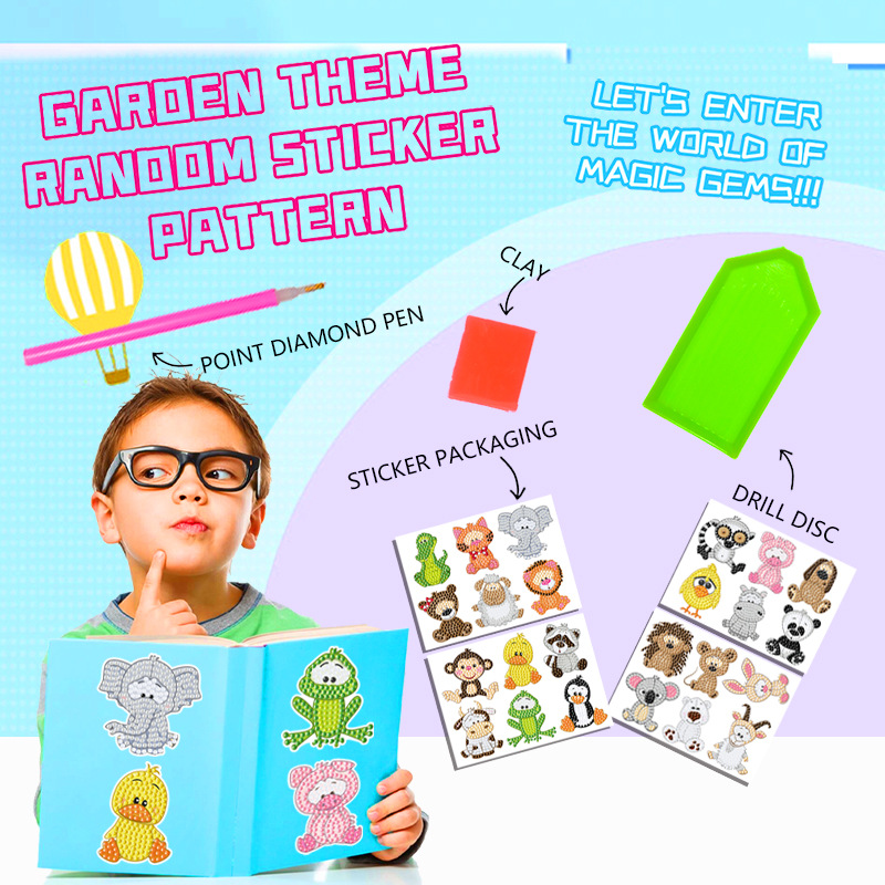 Superventas de dibujos animados lindo animal diamante pintura pegatinas gratis DIY pegatinas de pared de ladrillo pegatinas niños hechos a mano pegatinas de diamantes redondos