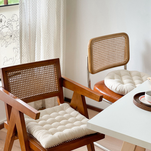 Japanese simple plain square cushion tatami futon round mat dining chair with strapable chair cushion