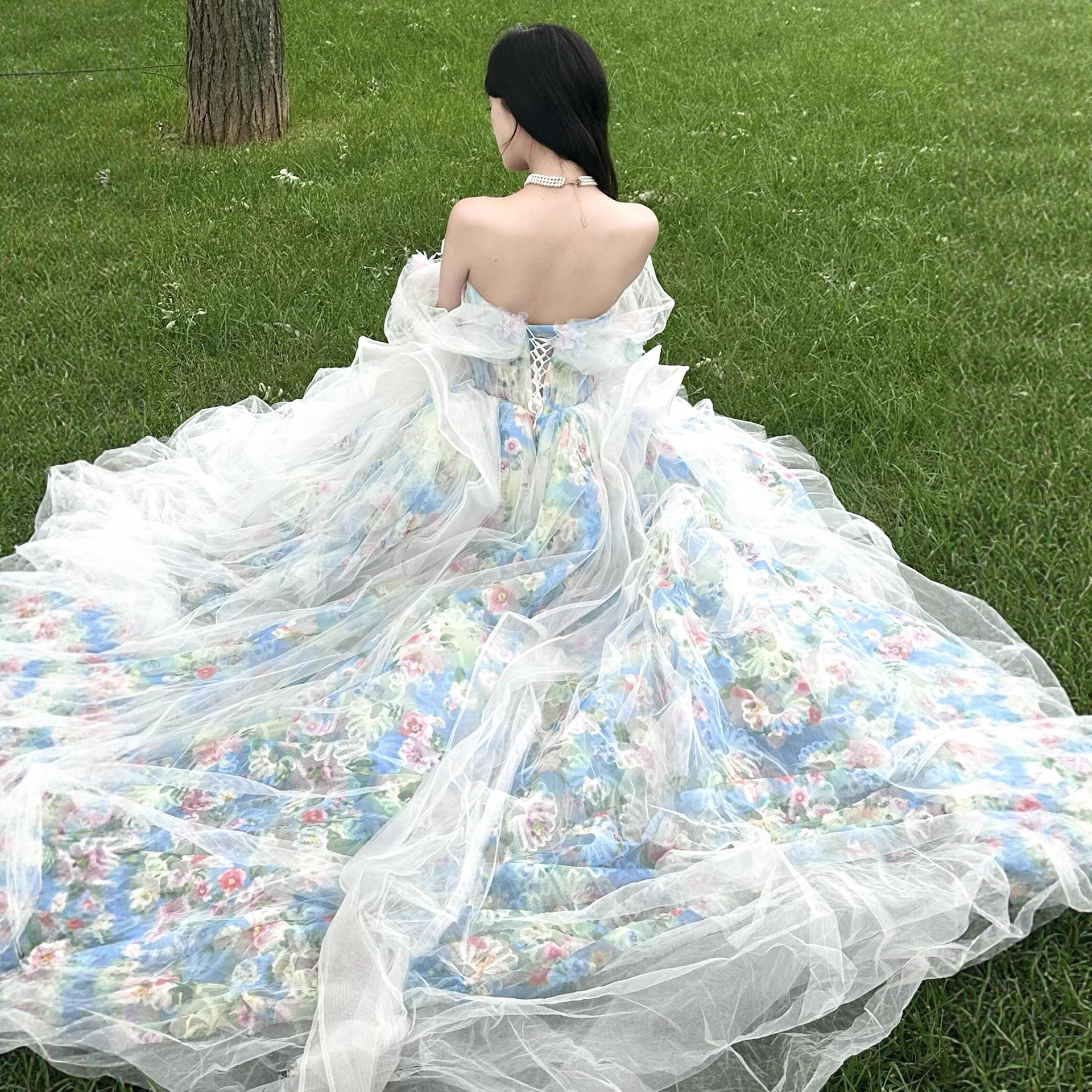 Elegant French Blue Evening Gown For Vocal Performance & Debutante Ball - Princess Style Dress With Full Skirt_ecoleips.com