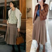 25秋冬新款 EL老钱风羊毛斜纹软呢气质复古百褶中长款A版半身裙