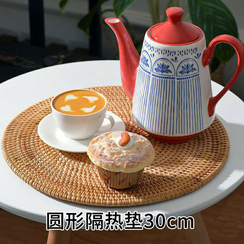 Cojín de té de ratán hecho a mano de Vietnam, tapete de tazón de aislamiento, mesa de comedor para el hogar, tapete de olla resistente a altas temperaturas y a prueba de escaldaduras, posavasos, simplicidad