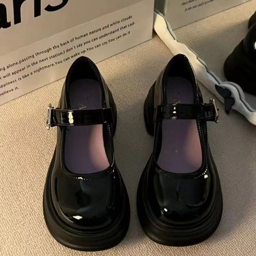 French high-heeled Mary Jane shoes for women, retro style matching skirts, one-piece buckle, versatile bow detail, thick sole, chunky heels, small leather shoes