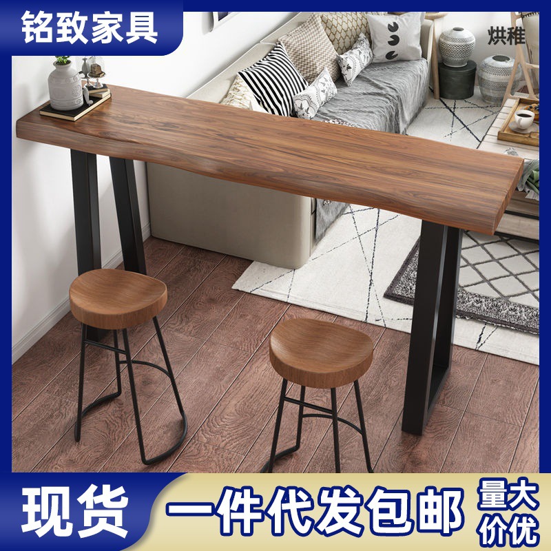 M姳1实木吧台桌家用小户型阳台客吧台隔断开放式厨房餐桌一体小