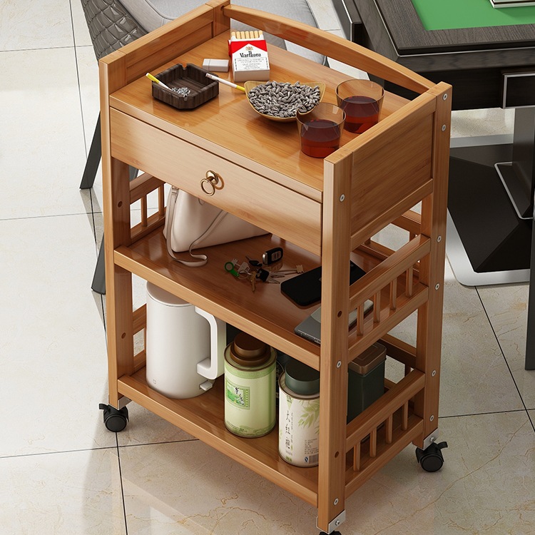 带轮可移动小推车家用实木茶几小户型沙发边几茶水架多功能置物架