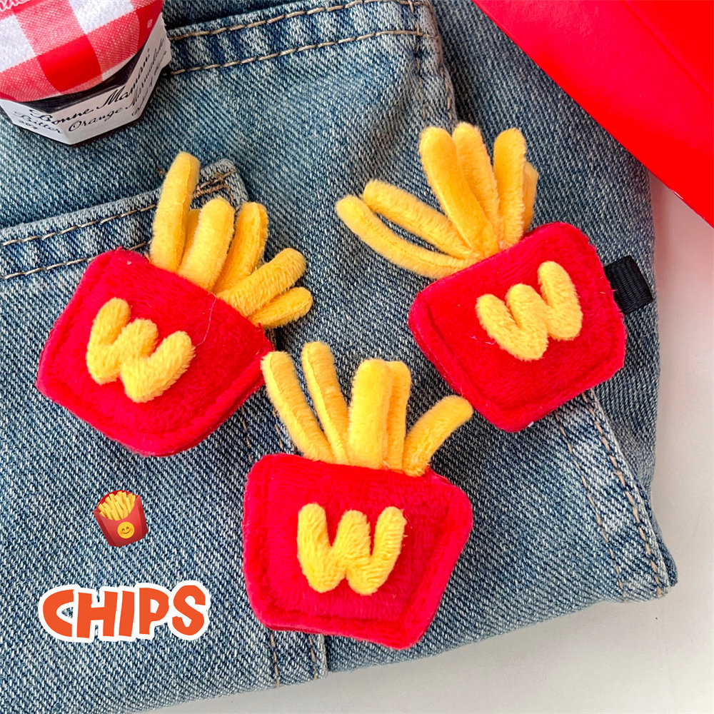 Simulación creativa de tela patatas fritas broches para el cabello de la niña divertida comida extraña juegos de joyas para el cabello pareja amigas mochila broches