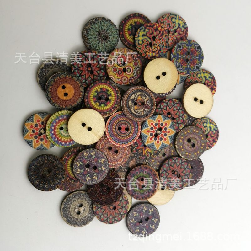 1,5/2/2,5 cm botón redondo vintage impreso oblea 3 botones de madera