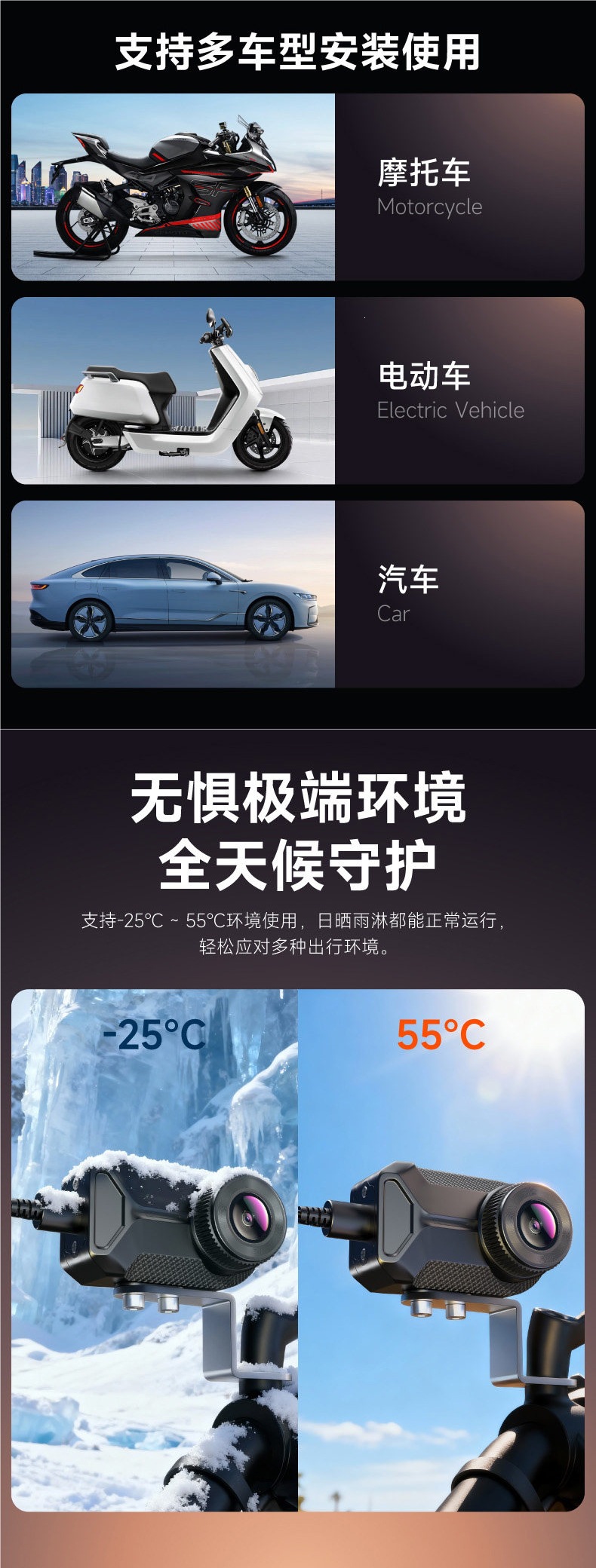 Shengpai Electric Vehicle Battery-Powered Delivery Camera Waterproof HD 2K Lens Motorcycle Riding USB-Specific Recorder