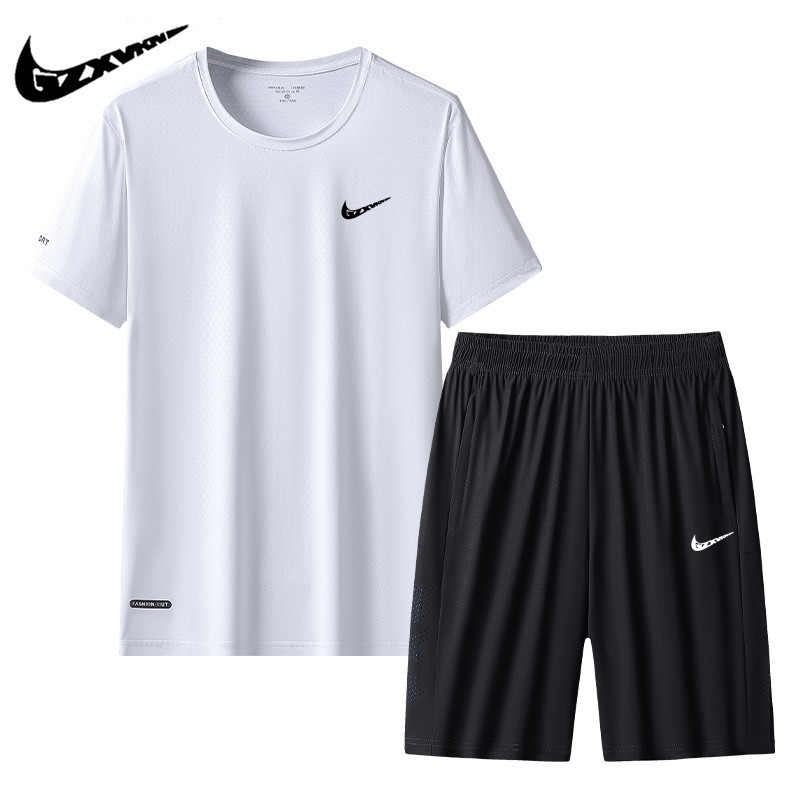 Ice Silk Suit Men's New Season Men's Short-Sleeved T-Shirt Shorts Casual Suit Trendy Brand Fitness Running Sports Men's Clothing t Ice Silk Suit Men's New Season Men's Short-Sleeved T-Shirt Shorts Casual Suit Trendy Brand Fitness Running Sports Men's Clothing t