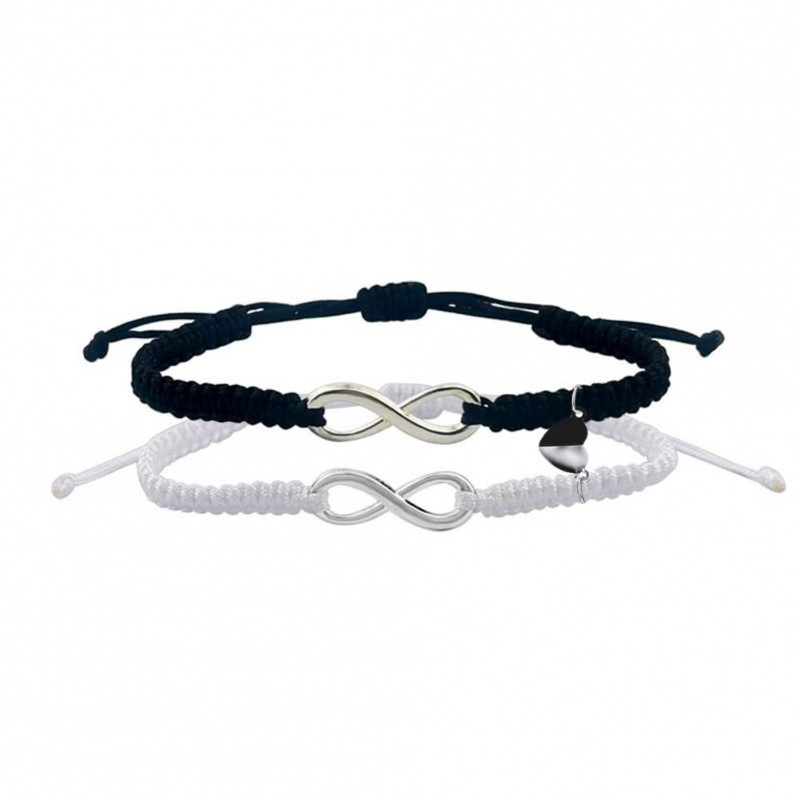 Magnetic Woven Bracelet Set with Infinity Symbol and Heart, Magnetic Flat Knot Woven Bracelet, Figure-Eight Heart Magnetic Bracelet