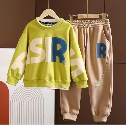 Children's Autumn Outfit Set  New Print Letter Hoodie Spring and Autumn Season Sports Fashion Vibe Two-Piece Set