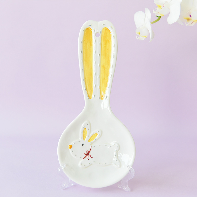 Europa creativa conejo oreja cuchara de cerámica cocina utensilios palillos estantes de postres platos arrozera