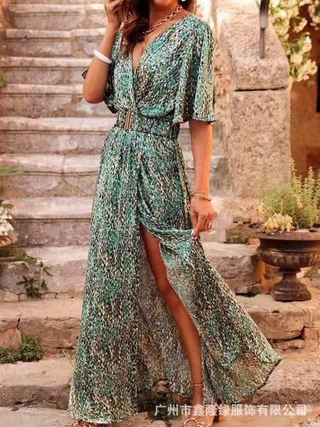 2023 Cross Border Amazon Independent Station Ladies Printed Split Skirt Dress 2023 Cross Border Amazon Independent Station Ladies Printed Split Skirt Dress