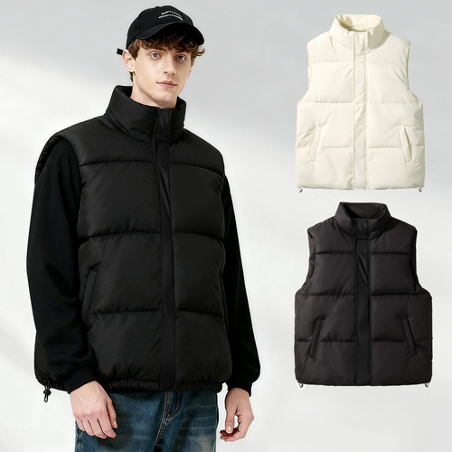 Men's vest cotton-padded vest autumn and winter stand-collar cold-proof warmth pure color simple loose casual sports cotton-padded coat coat