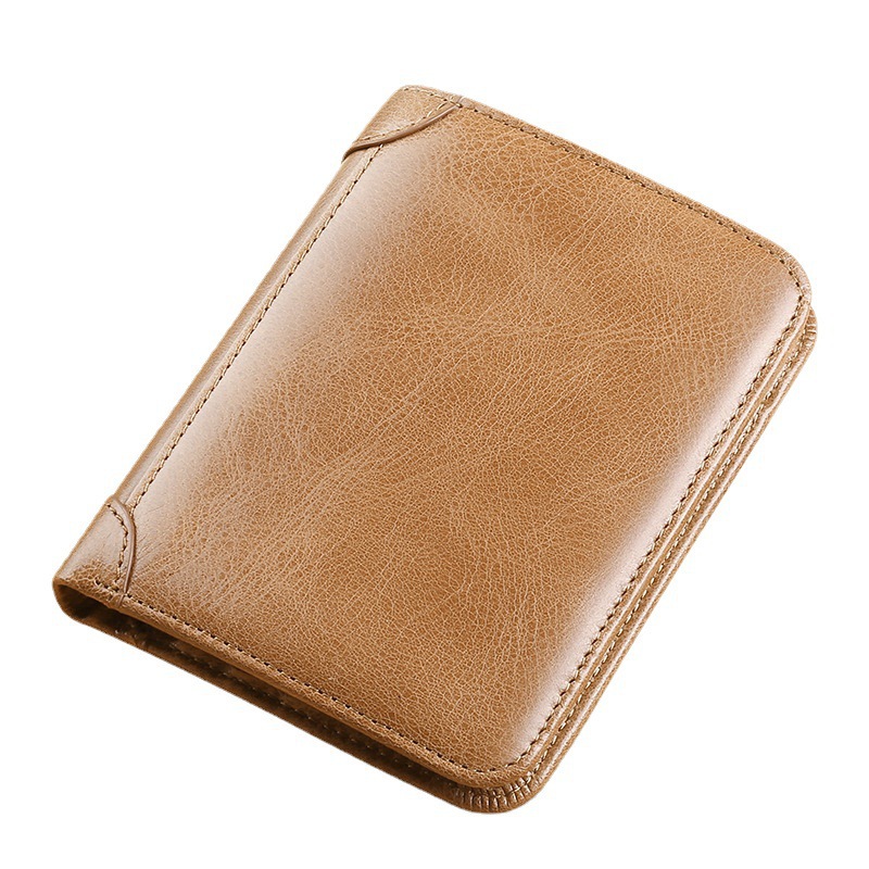Guangzhou fábrica de cuero billetera de cuero de vaca de hombre, cartera de cuero de vaca de primera capa, cartera de cuero ultrafina de hombre corta, explosión de comercio exterior