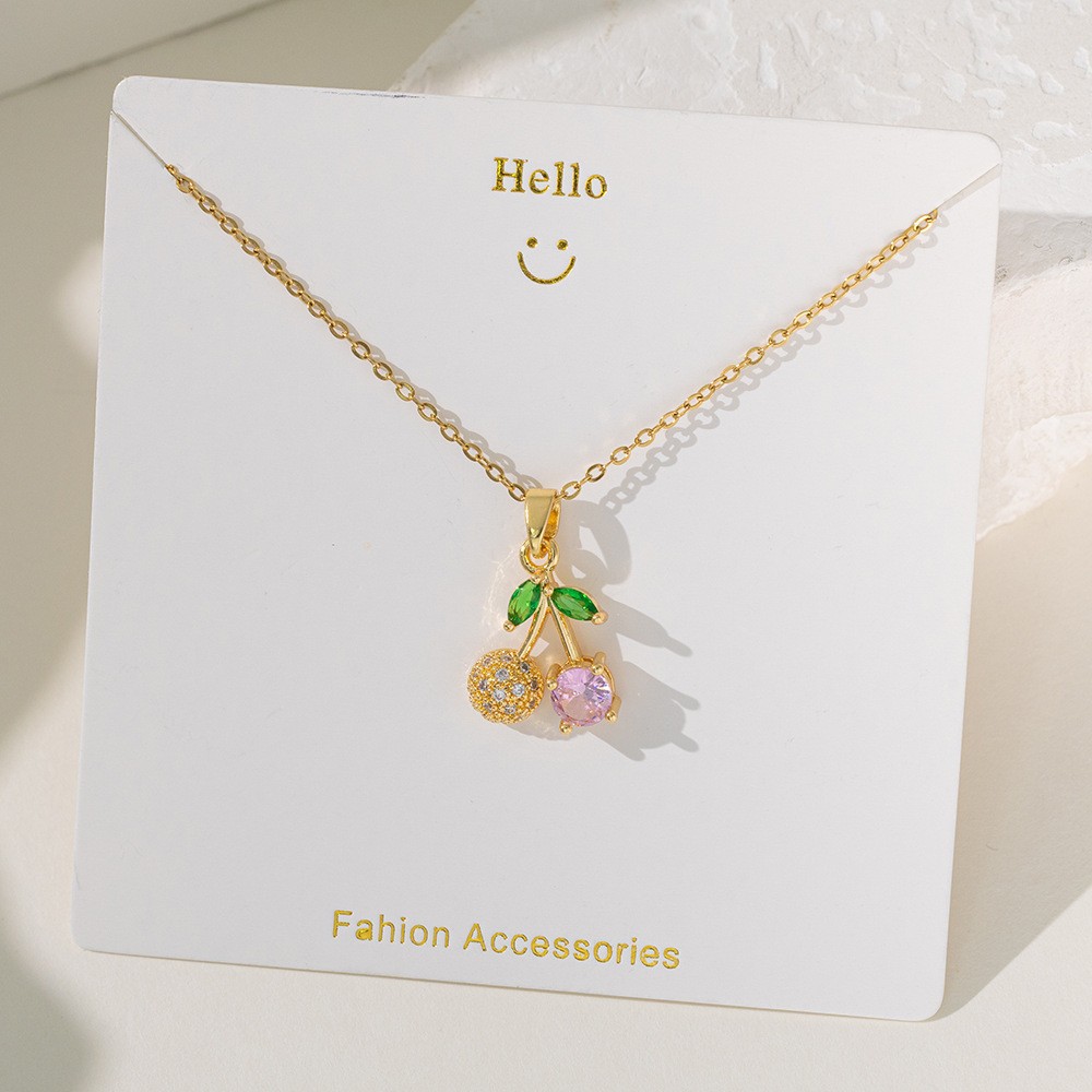 8g Weight Electroplating Gold Plating Process 18K Real Gold Plated Plating Material Copper Pendant Material Stone-Free Inlay Material Pendant Necklace Classification Wholesale Jewelry Cute Cherry Titanium Steel Copper Plating Cable Chain Pendant Necklace
