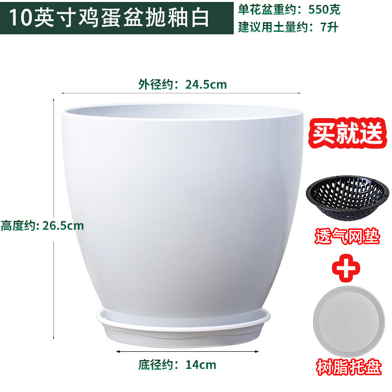 北欧简约陶瓷花盆轻奢大号创意个性带托盘家用天堂鸟龟背竹等盆器|undefined