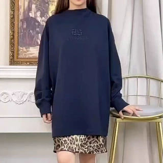现货经典延续小圆领落肩设计大廓形刺绣长袖T恤女装秋季女2026