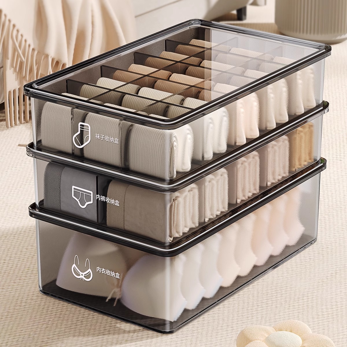 Underwear, Intimates and Socks Storage Box Drawer-Type Compartment Large-Capacity Thickeneded Household Plastic Wardrobe Storage Box