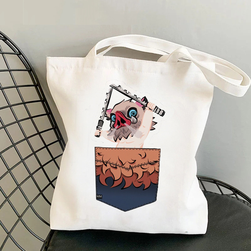 Comercio exterior transfronterizo Demonio Slayer impresión bolsa de lona Harjuku bolsa de hombro moda bolsa de compras portátil en stock