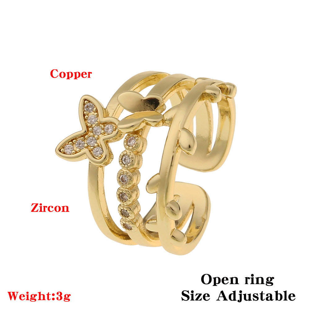 fashion microinlaid zircon butterfly palm wide multilayer ringpicture1