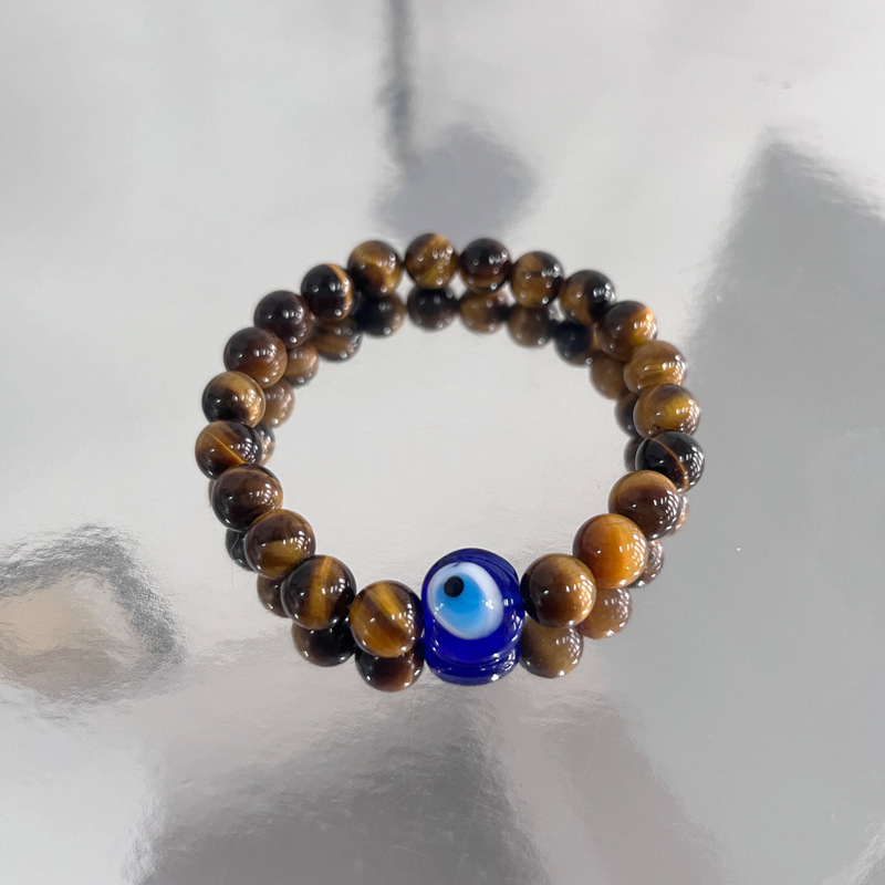 Cross-border Hot Sale 8mm Bracelet Natural Tiger Eye Devil's Eye Blue Eyes Beaded Bracelet