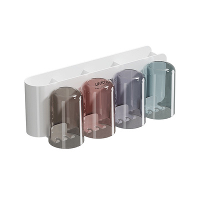 轻奢牙杯收纳架洗漱杯置物架漱口杯架壁挂式带杯带吸盘电动牙刷架