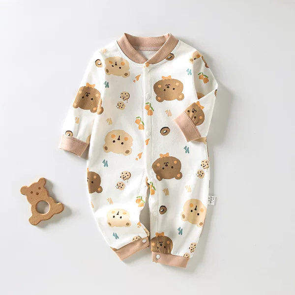 Baby Jumpsuit spring and autumn class a newborn long-sleeved printed combed cotton romper Anyang baby clothes baby clothes