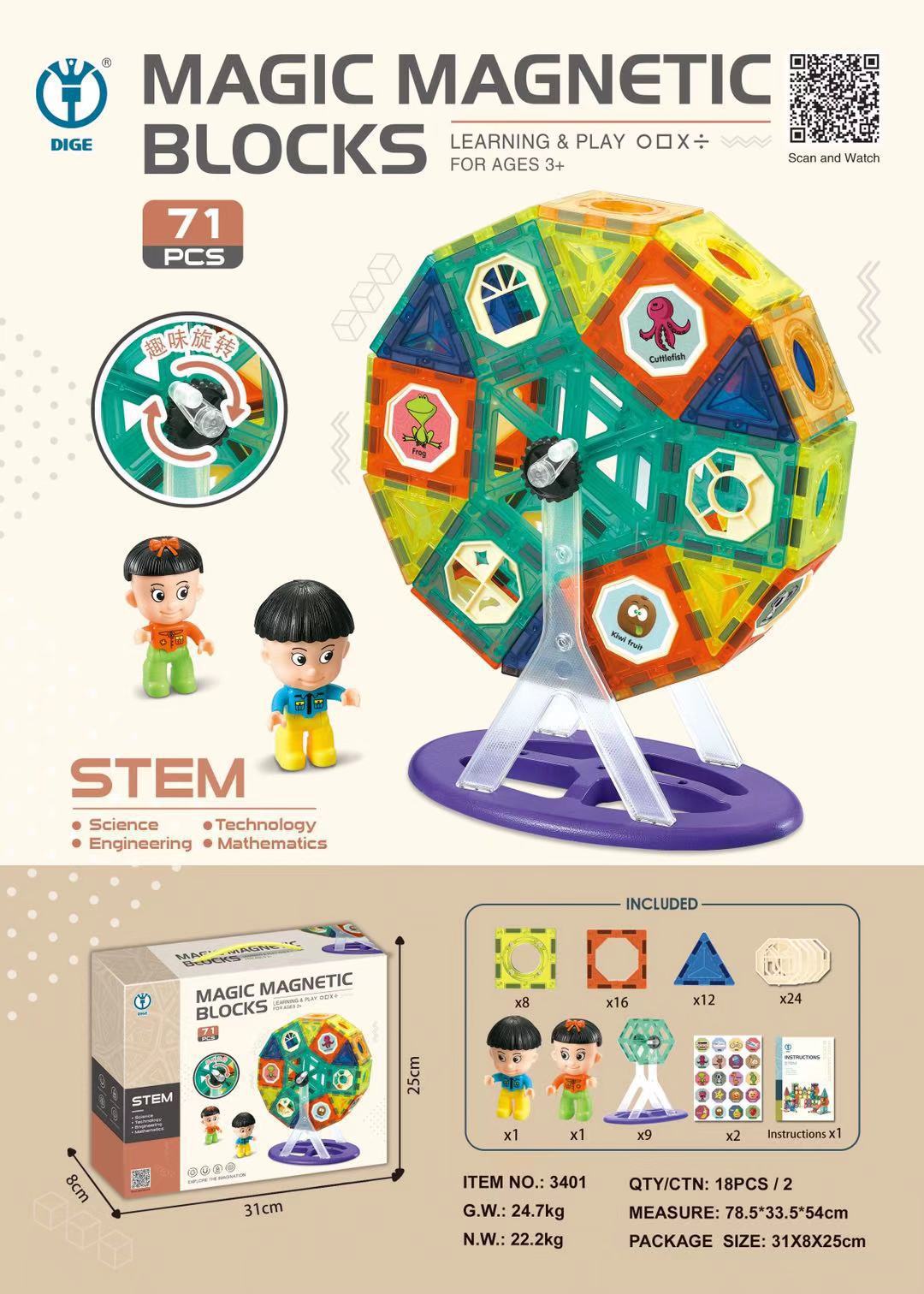 Bloques magnéticos con rodillos y tubos para niños