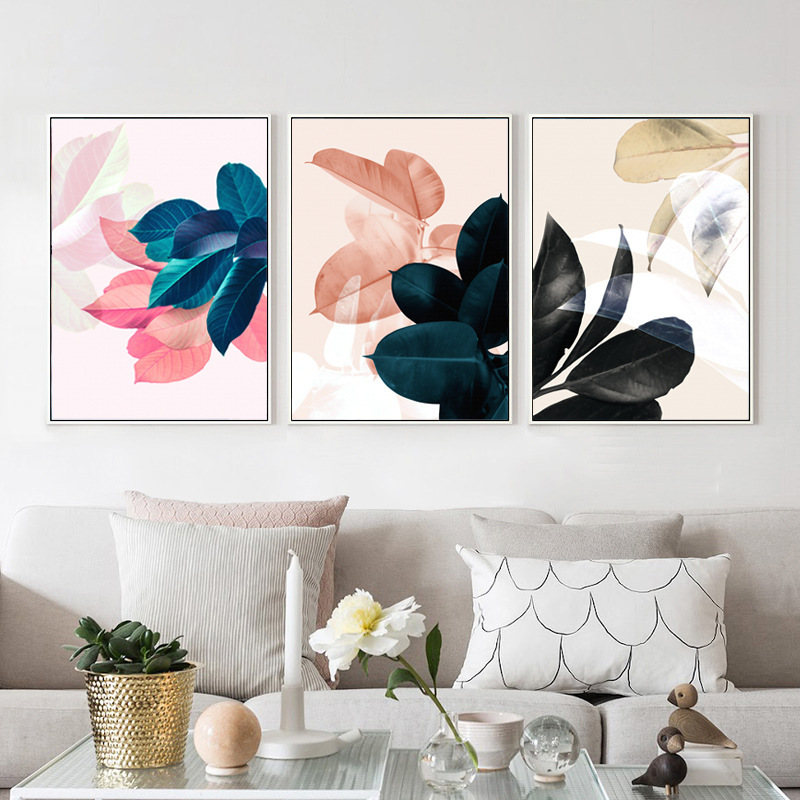 Nordic Poster Hanging Colorful Plant Leaves Living Room Decorative Canvas Painting Core Simple Wall Art_voghion.com