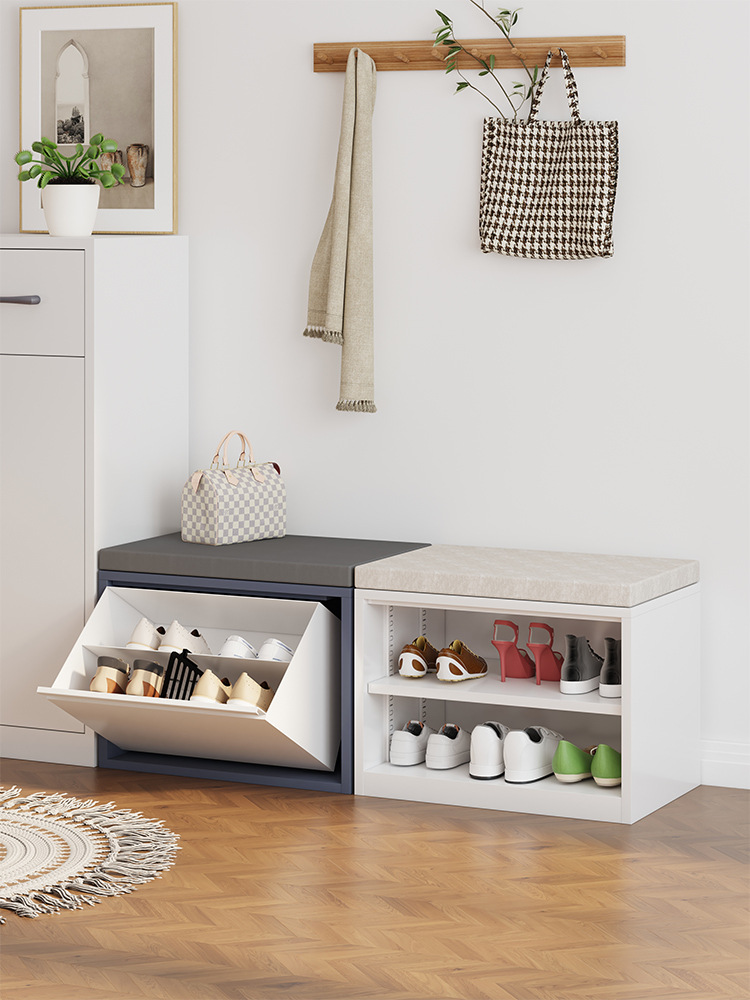 Integrated Doorway Shoe Cabinet and Stool for Small Apartments, Steel-Made Sit-On Bucket, Corridor Space-Saving Training Class, Home Shoe-Changing Stool
