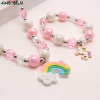 Rainbow resin, children's pendant, chain, set, necklace and bracelet with beads, new collection, unicorn