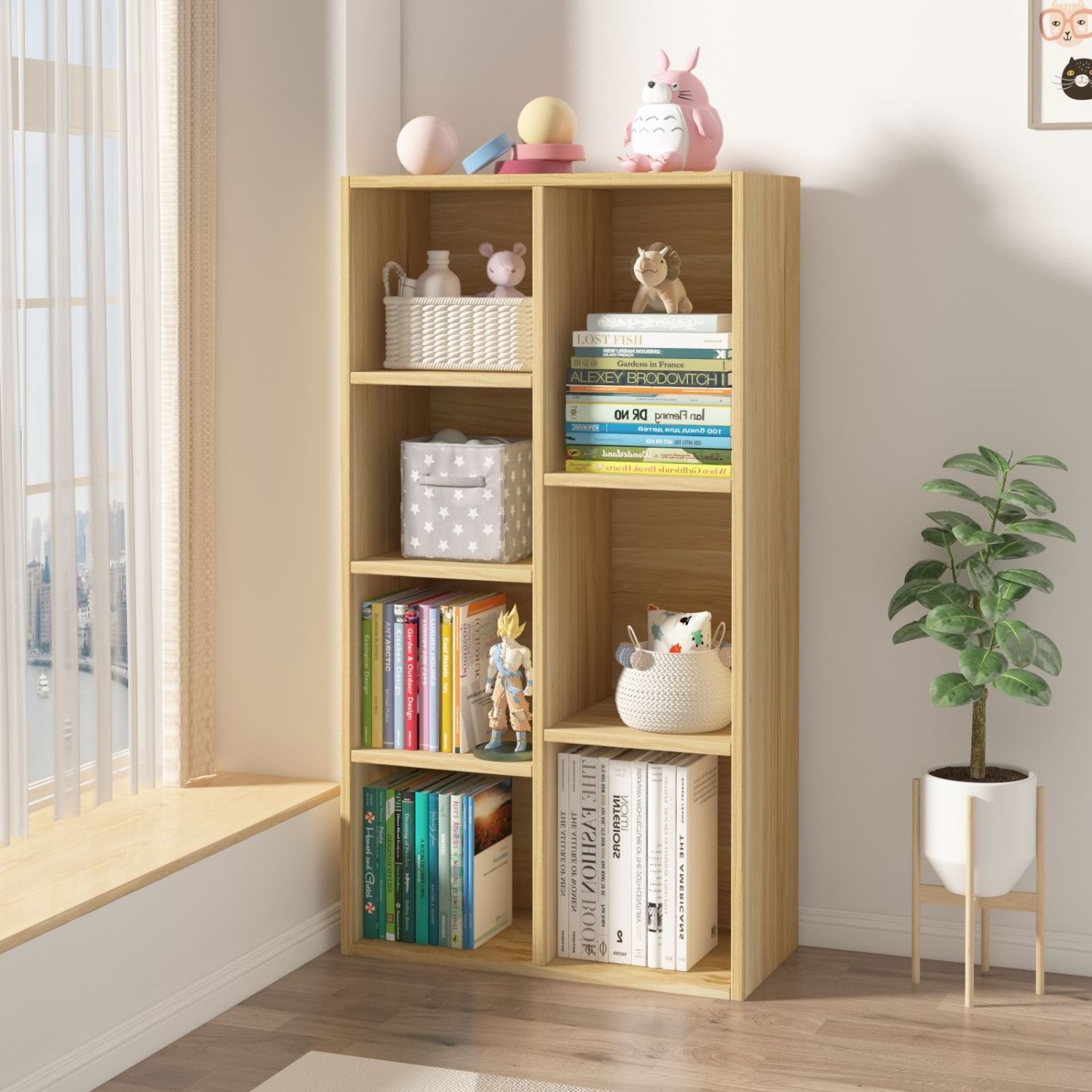 Household Bookcase Storage Cabinet Simple Ins Style Wall-To-Ceiling Storage Cabinet Student Bookshelf Black Plaid Cabinet