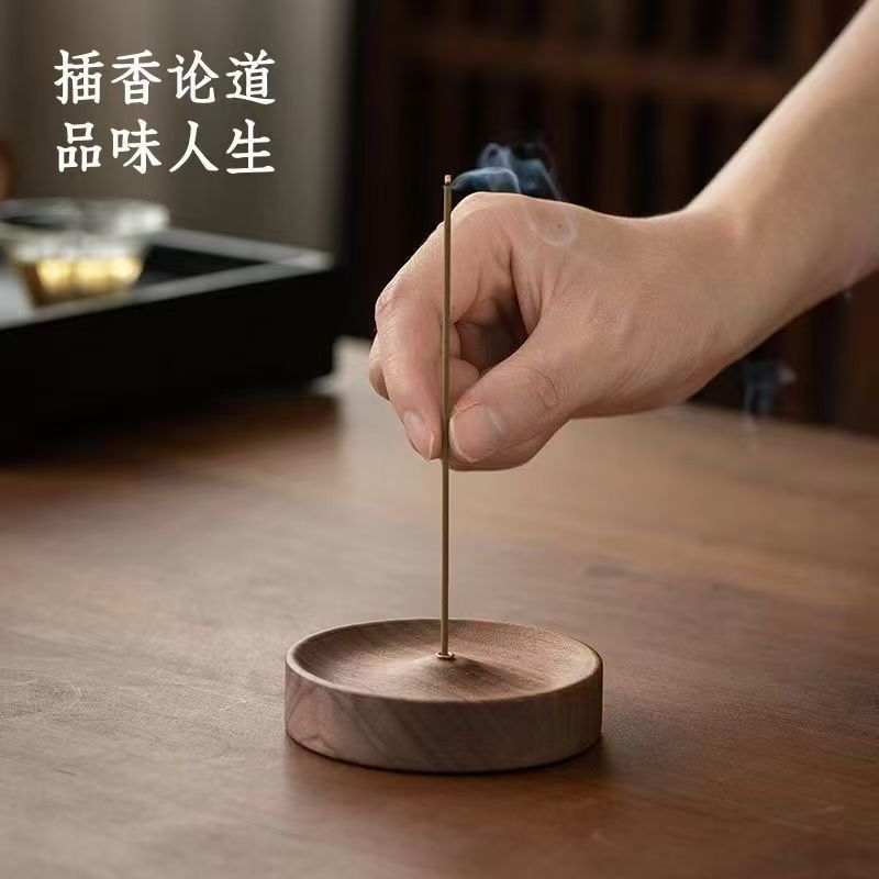 北米産ブラックウォールナット沈香ディスクホルダー無垢材線香香ホルダー手作り茶道ラウンド香炉ベース|undefined