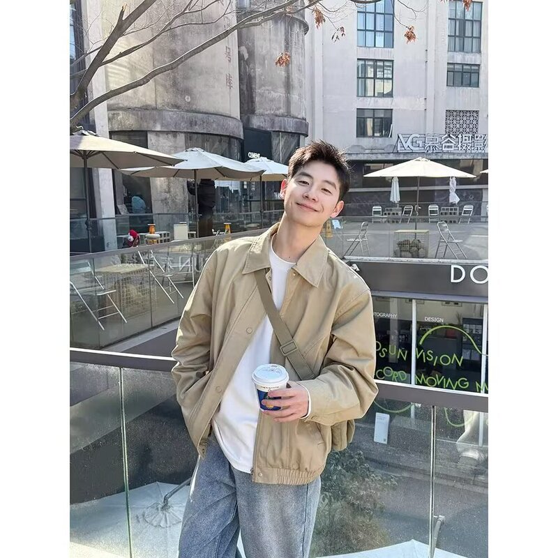 Solid Color Lapel Jacket Workwear for Boys 2025 New Spring and Autum Outwear Tops Versatile Loose Simple Casual