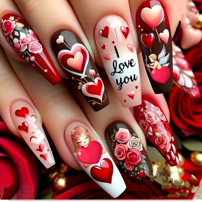 Ballet Valentine's Day Love Song·Cupid Style Suitable for Fashionable Ladies to Wear Removable Nail Patches Ballet Valentine's Day Love Song·Cupid Style Suitable for Fashionable Ladies to Wear Removable Nail Patches